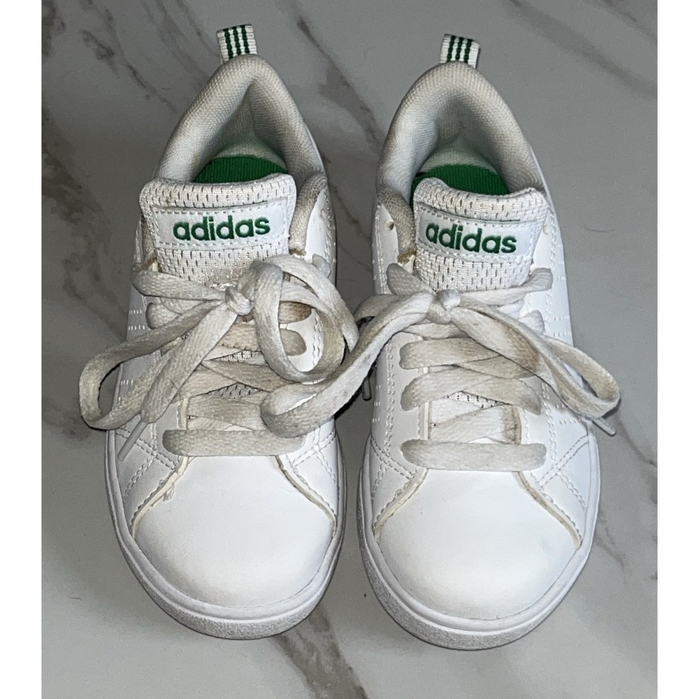 Adidas‎ Advantage 2.0 Toddler Sneakers Size 11 White Green Lace Up Kids Shoes